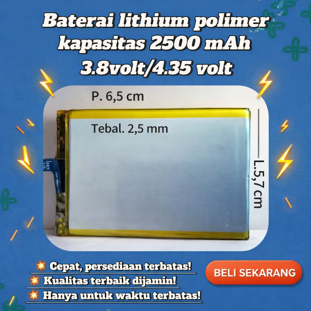 Baterai Batre polimer lithium 2.500 mah 3.8 volt