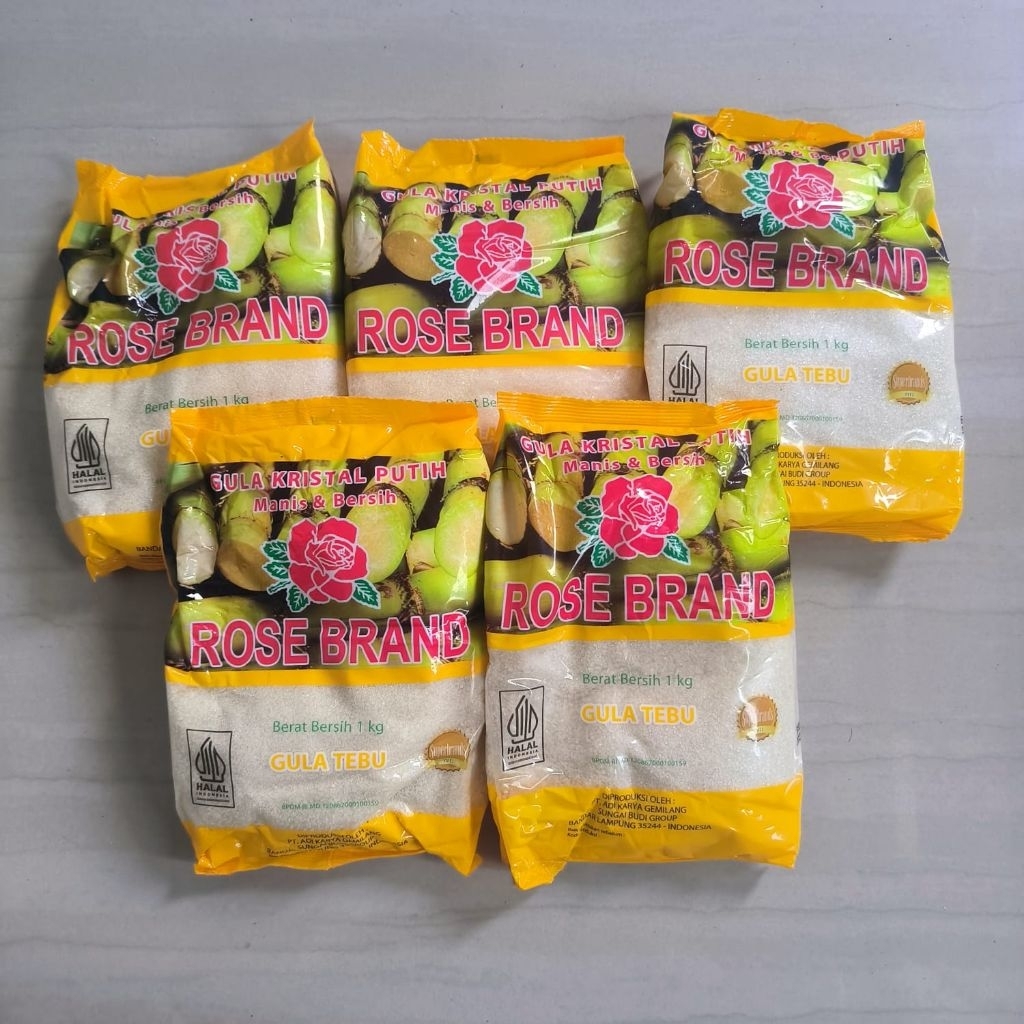 5 pcs Gula Rose Brand 1 kg | Gula Tebu Asli Kemasan Kuning Premium | Gula Pasir Alami | Grosir Semba