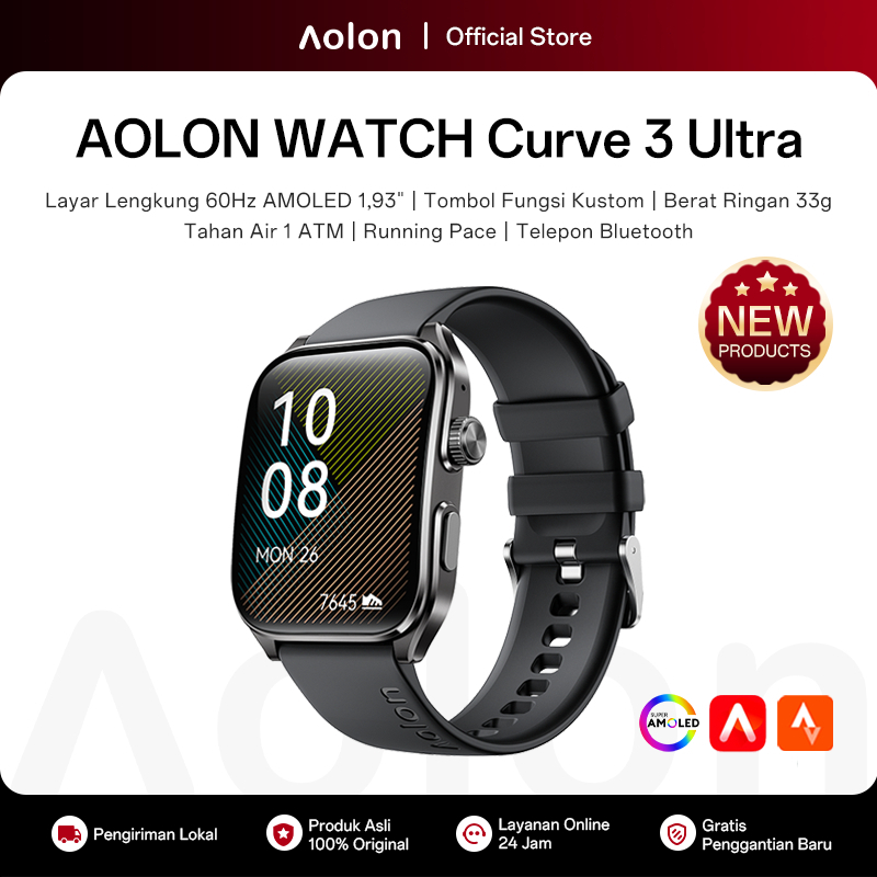 [New] Aolon Curve 3 Ultra Jam Smartwatch 60Hz Amoled 1.93-inci Tombol Kustom Tahan Air 1 ATM Telepon