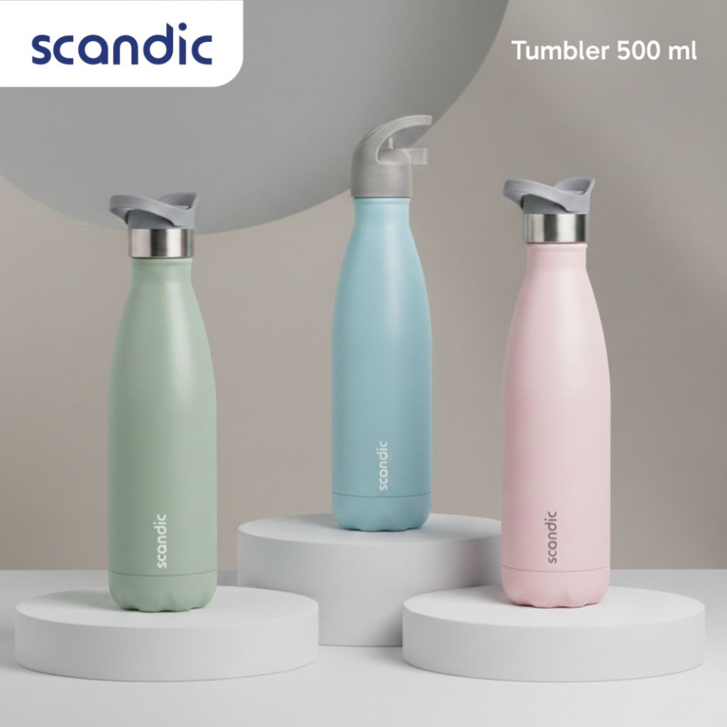 SCANDIC - Double Lid Tumbler Stainless 500 ml - Botol Minum Tahan Panas & Dingin, Dua Tutup Tumbler 