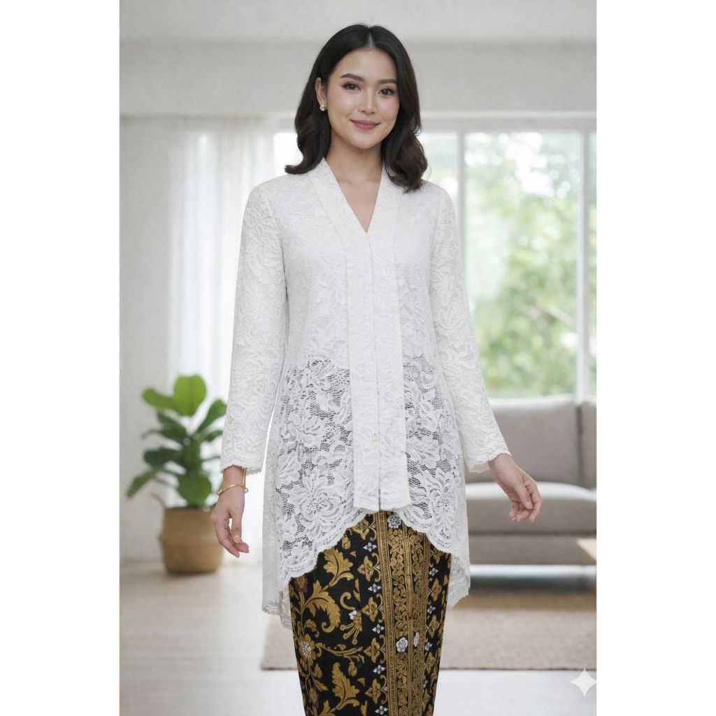 Stelan dan Atasan Kebaya Brokat Tunik Kerah V Lengan Panjang Model Duyung Kebaya Seragaman Acara Pes