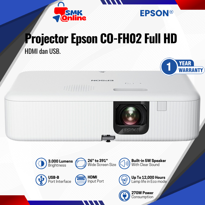 Proyektor Hybrid Epson CO-FH02 Projector 3000 Lumen Smart Full HD Android TV Garansi Resmi