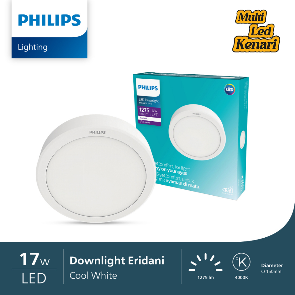 Lampu Plafon Philips 12W 18w 22W Watt LED Downlight Eridani DL190B Outbow Tidak Silau - Cahaya Kunin