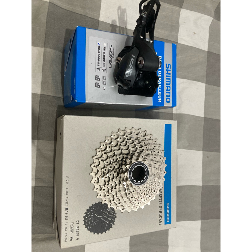 RD shimano Sora 9speed longcage dan sprocket shimano hg400 9speed 11-34T second like new