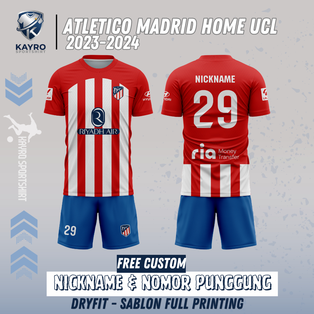 ATLETICO MADRID HOME JERSEY 2023-2024 | FULL PRINTING | ORIGINAL BOLA JERSEY | BISA SATUAN | BISA CU