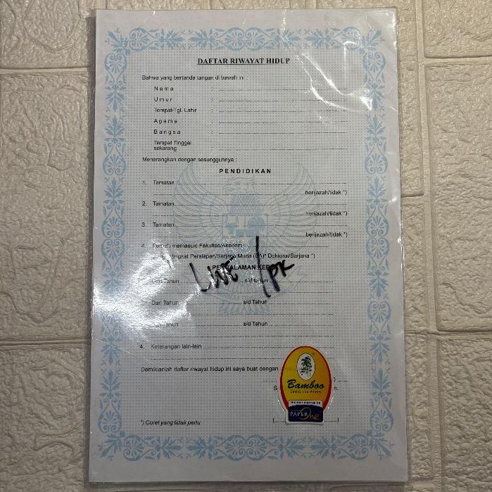 [1 Pack Isi 100 Lembar] Daftar Riwayat Hidup