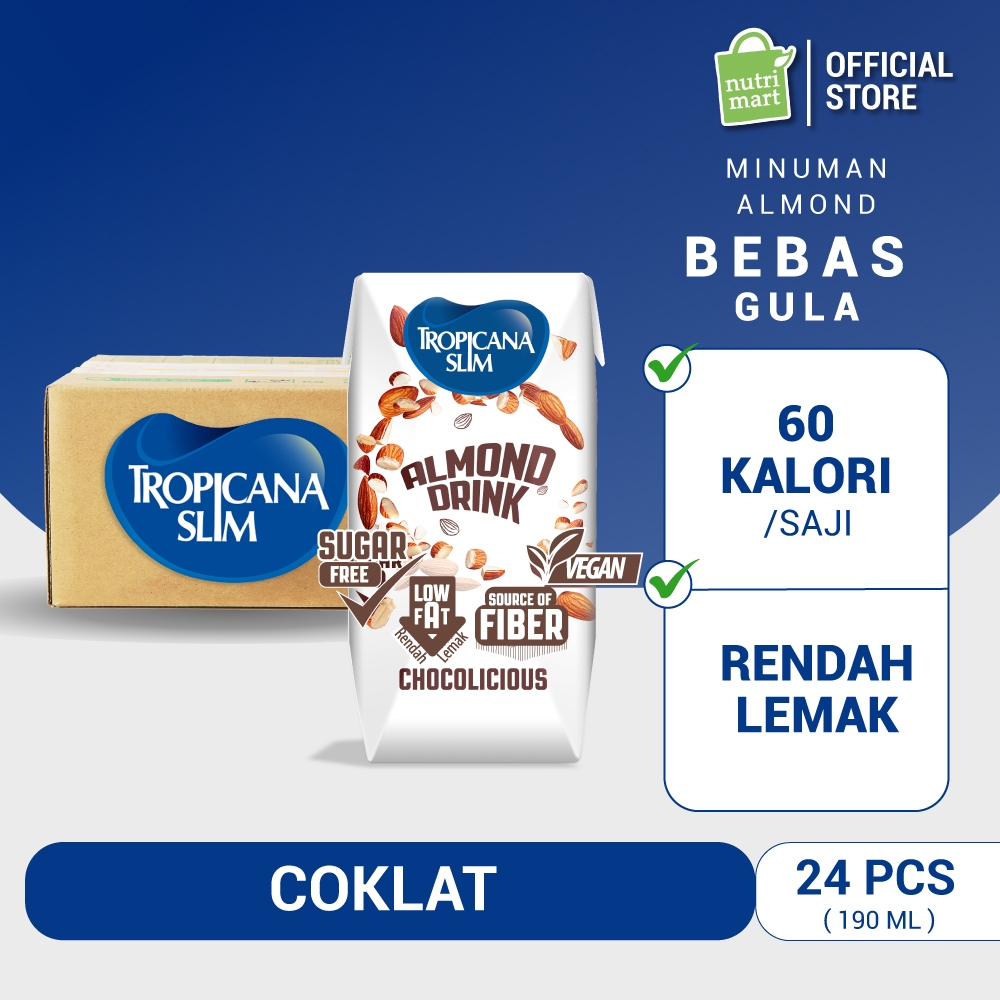 [SPESIAL INSTANT JABODETABEK] 1 Karton - Tropicana Slim Almond Drink Chocolicious 190 ml (24 pcs) - 