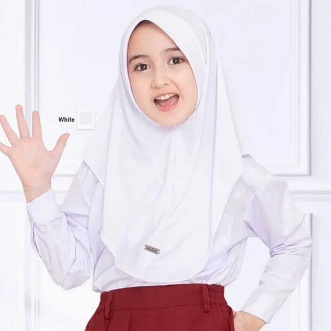 Bergo Anak Putih Humaira | Hijab Instan Putih Polos