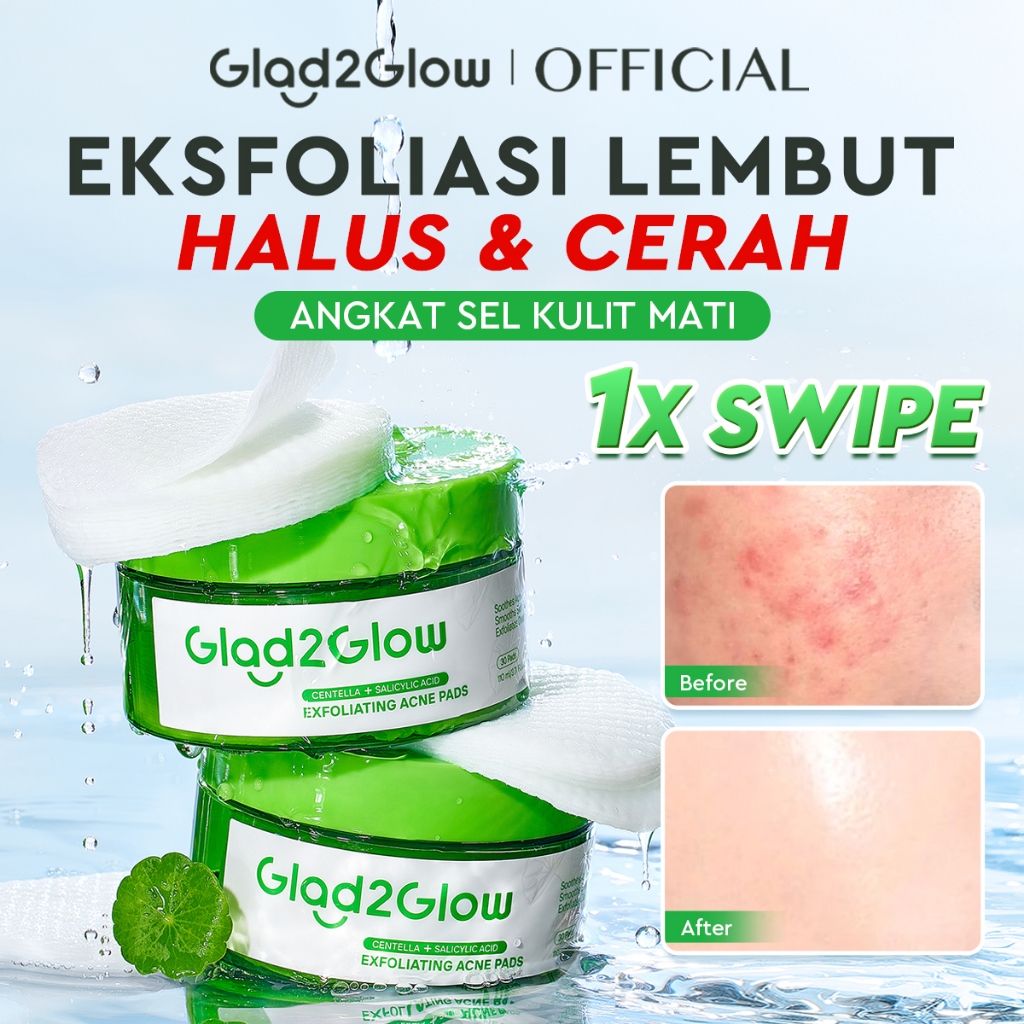 Glad2Glow Centella Salicylic Acid Exfoliating Acne Toner Pads Gentle Eksfoliasi Kulit Jerawat Kulit 