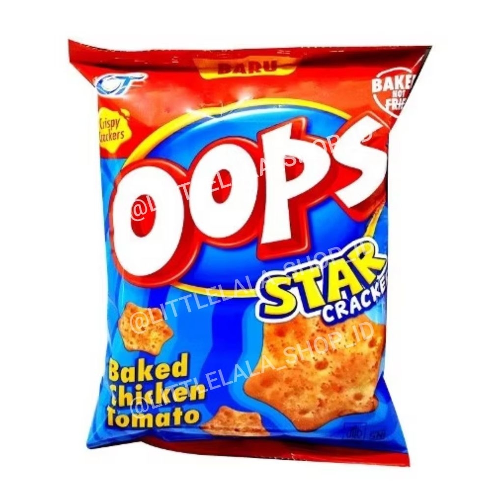 OOPS Star Crackers Baked Chicken Tomato 40g Snack Crackers Renyah Rasa Ayam Tomat Import