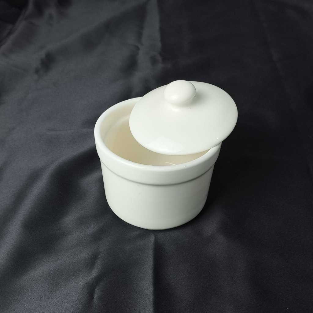 [DEFECT] Mangkok Keramik Porselen Sup Tebal Dengan Tutup Warna Putih Polos ukuran 4 inch - Mangkok T