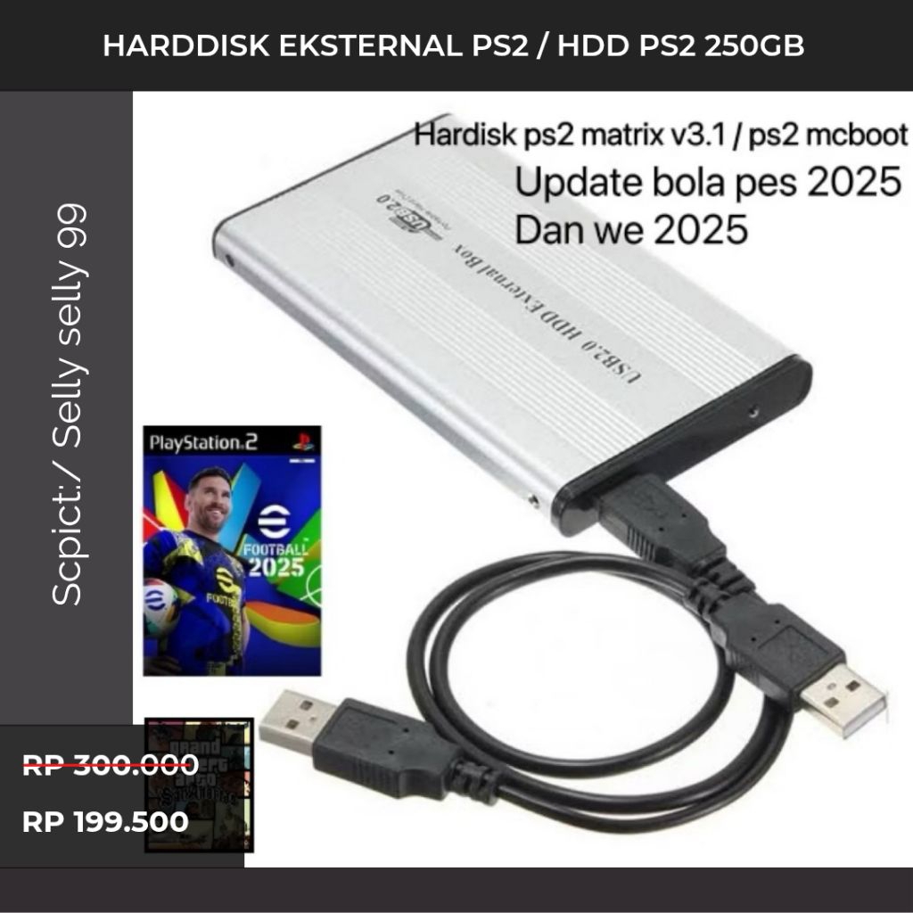 Promo Harddisk eksternal ps2 / Hdd ps2 500gb|250gb| 160gb 120gb support semua ps2