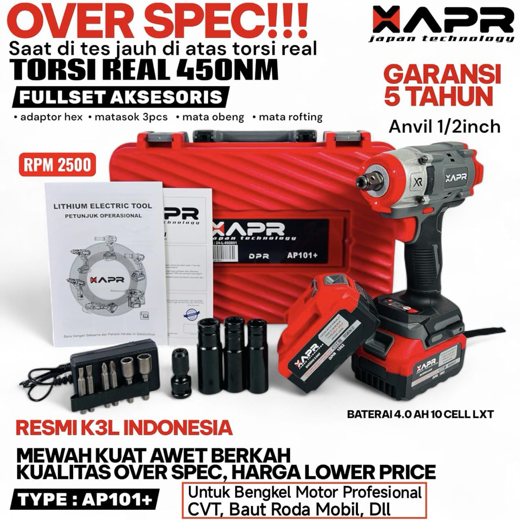 IMPACT APR 650NM AP101+ 1/2 inch  MOD DEWALT Impact Wrech FULLSET Pembuka Baut Roda Mobil Motor CVT
