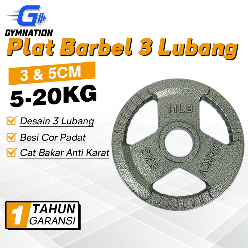 Piringan Barbel 3 Lubang 2.5-20KG Cat Bakar Besi Cor Padat Anti Karat untuk Barbel Dumbel BB