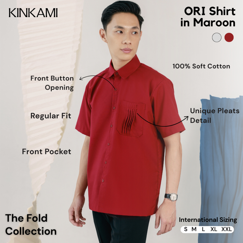 Kemeja Pria Lengan Pendek Premium | ORI Shirt Maroon by KINKAMI