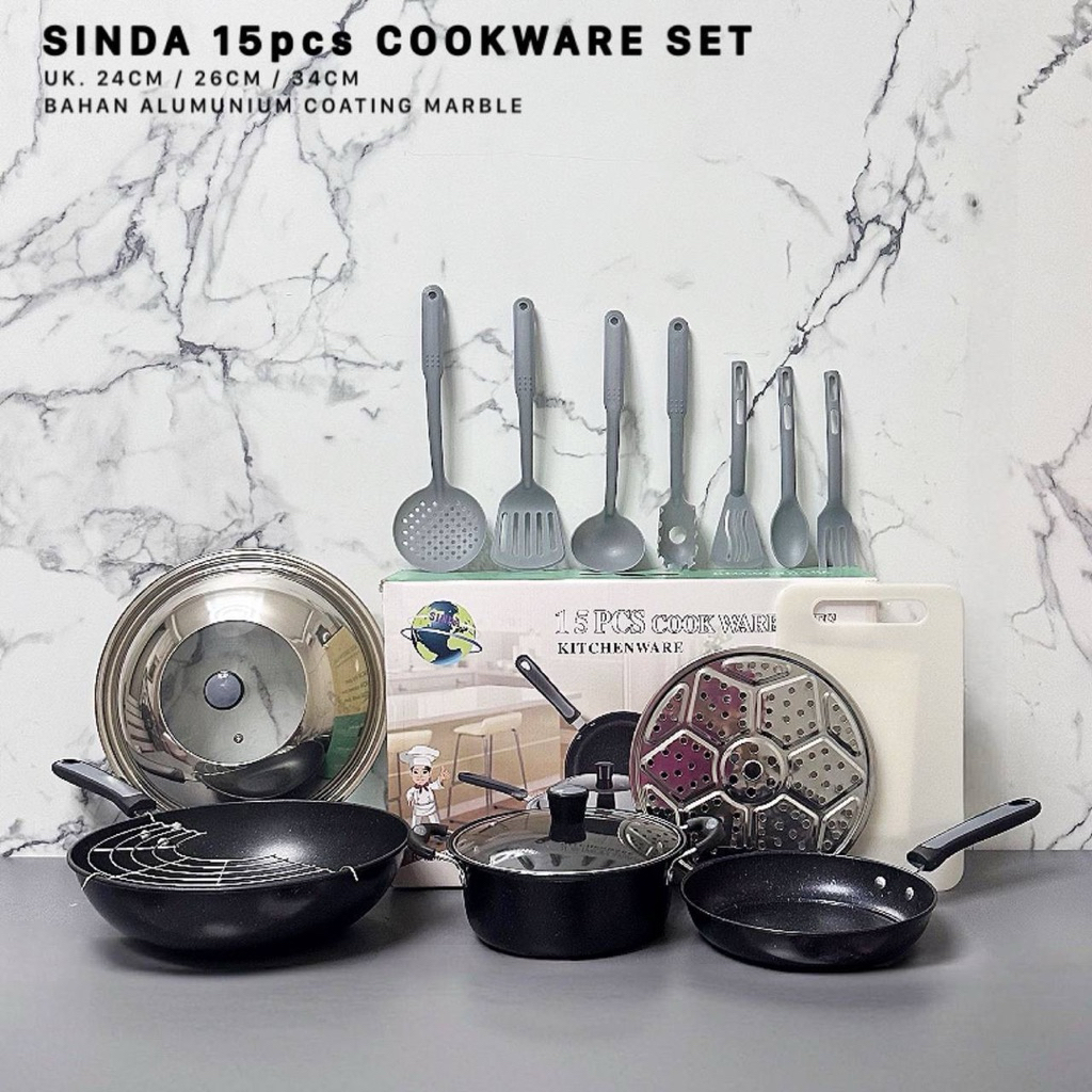 PANCI SET LENGKAP DENGAN SPATULA SET / SINDA 15PCS COOKWARE SET