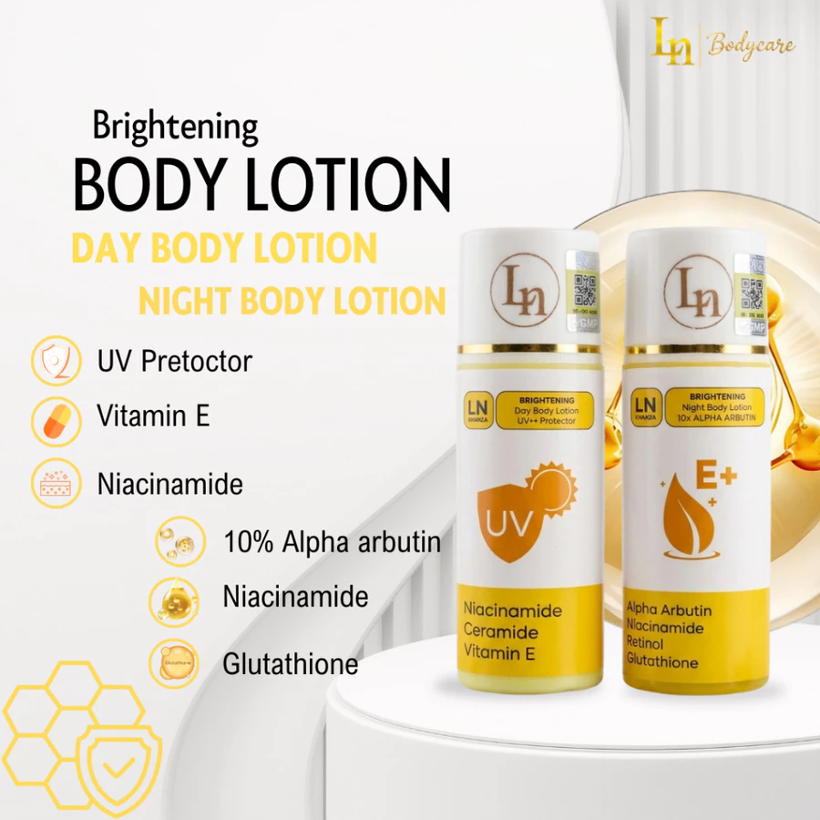 Lotion Kuning 10% Alpha Arbutin Paket HB Dosting Siang + Malam 100ml Handbody Whitening BPOM