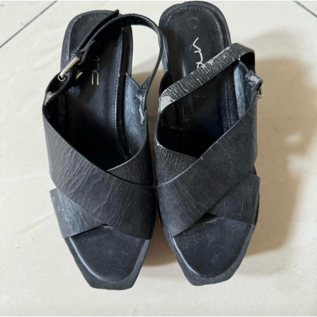 VNC black shoes sling heels wedges sepatu wanita hak rata