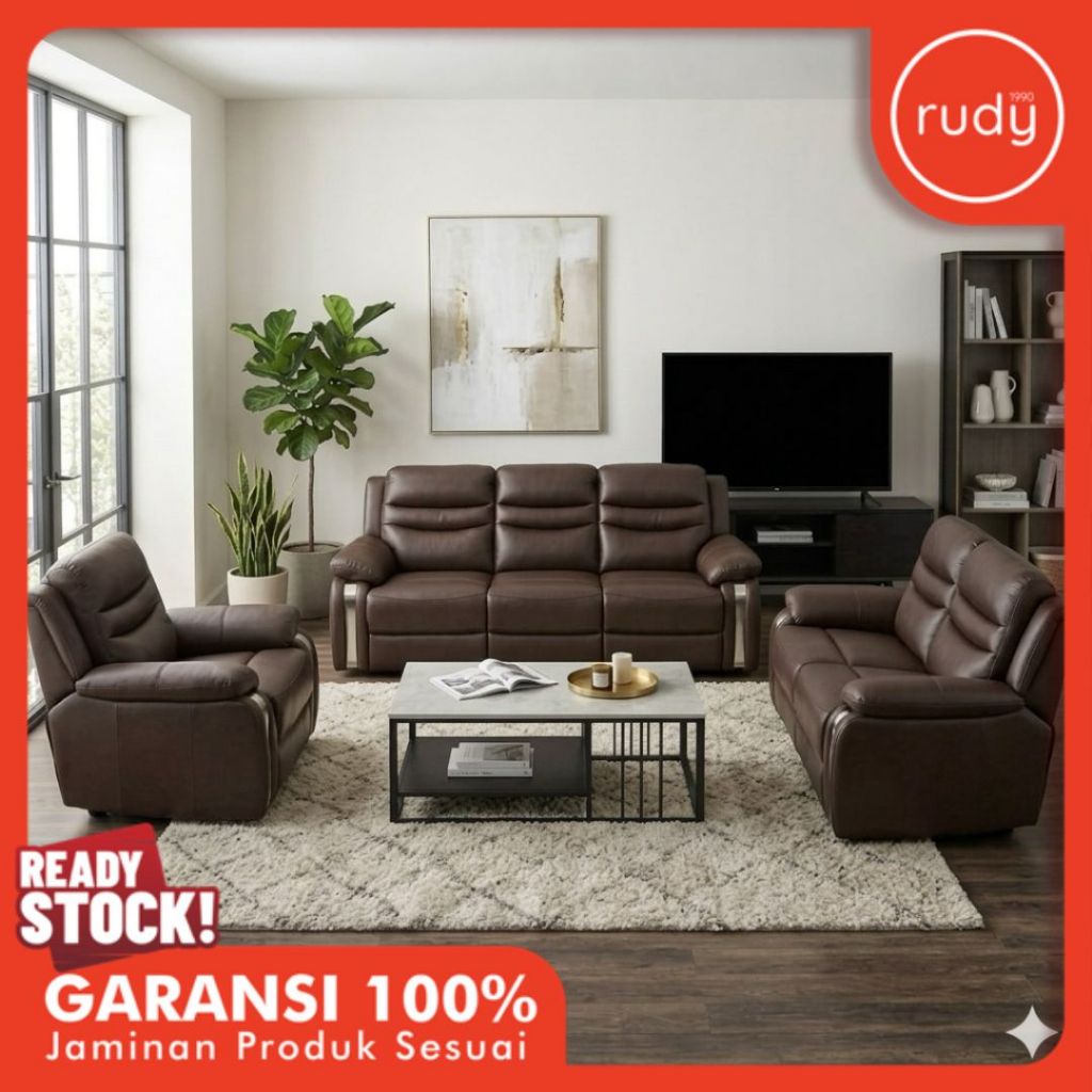 PRI SOFA 321 STARLIGHT RC DARK BROWN - Set Sofa Recliner Mewah 321 Premium Leather Style