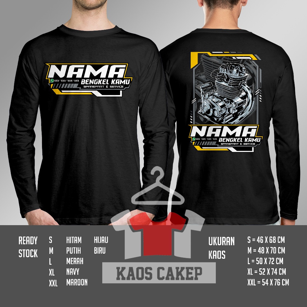 Kaos Mekanik Bengkel Mesin Motor Vektor Desain Terbaru Gratis Nama Bengkel Dan No Tlpn Lengan Panjan