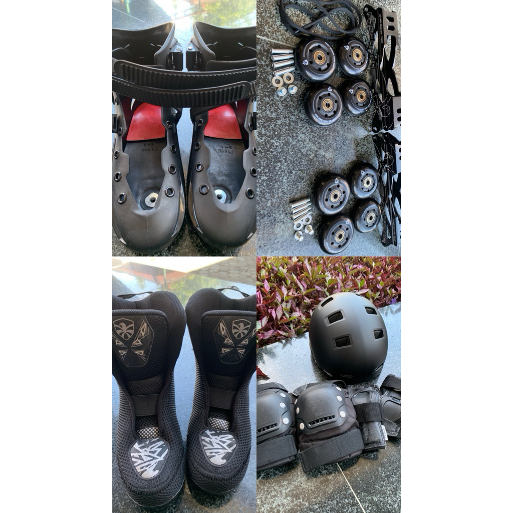 Preloved Sepatu Roda Inline Skate Flying Eagle-Fastblade size 39/40 + Helm Dewasa Decathlon Oxelo MH