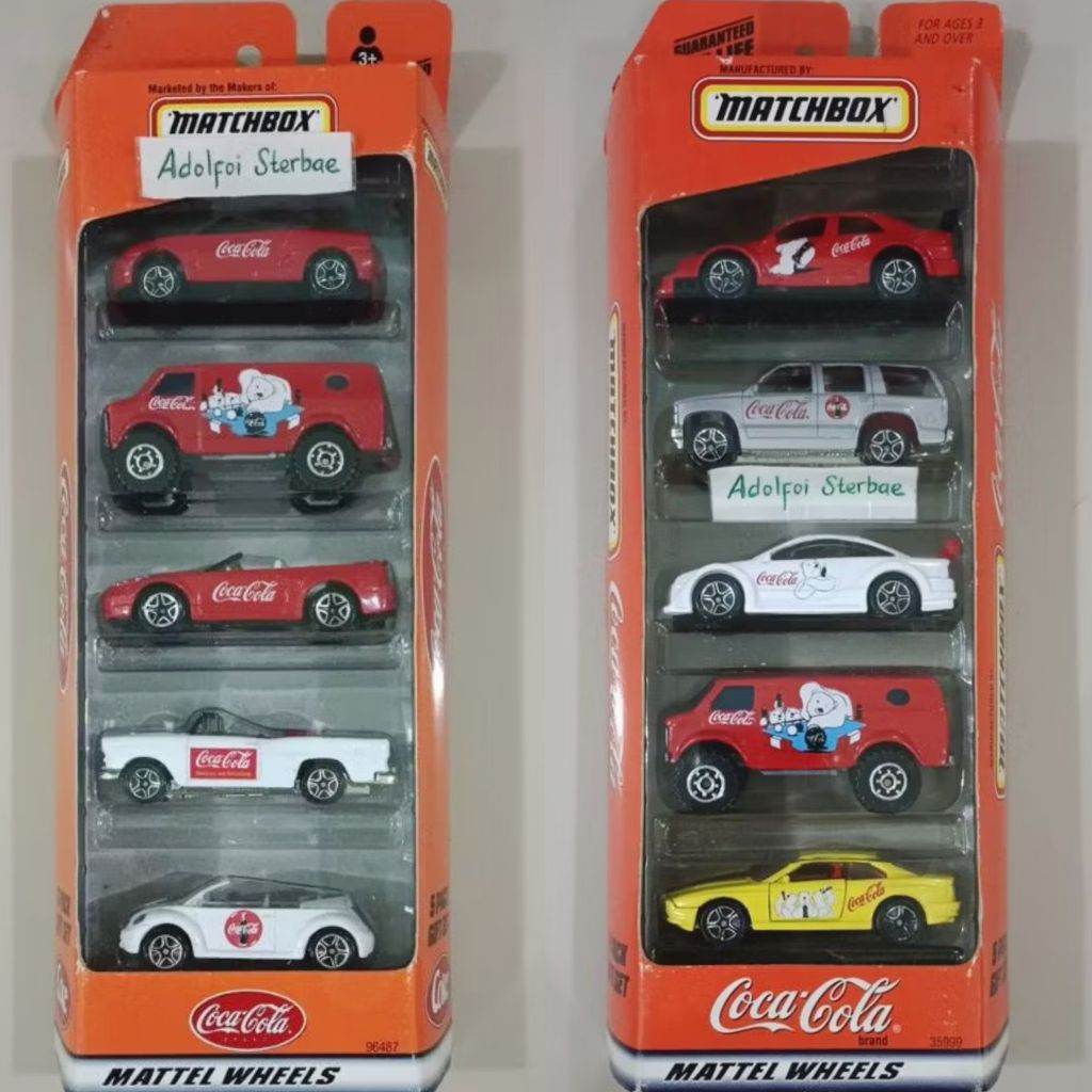 matchbox isi 5 pack gift set coca cola 2000 mgf 1.8i cabriolet 4x4 chevy van '99 mustang convertible