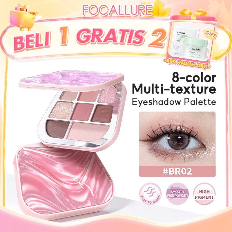 FOCALLURE 8-color Eyeshadow Palette High Pigment  Easy To Blend Long-lasting Non-patchy Non-cakey