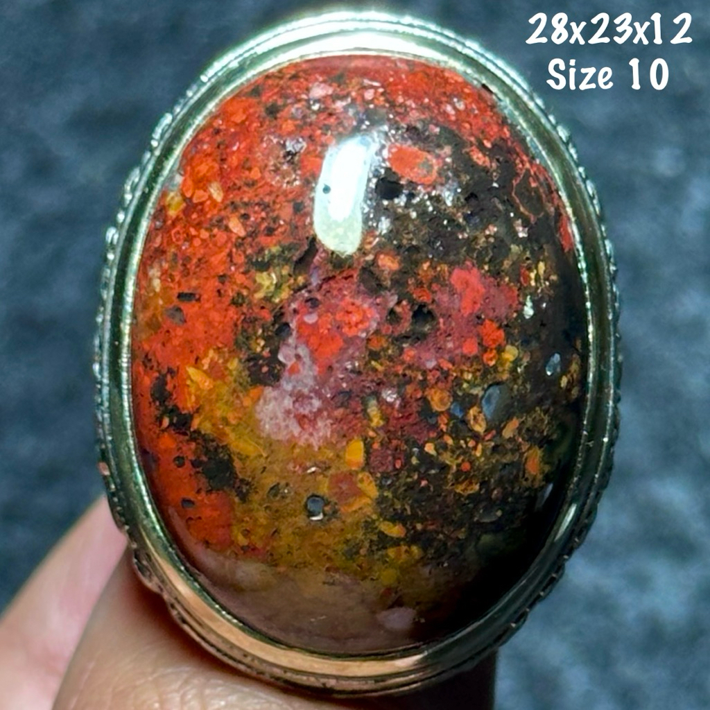 Cincin Batu Akik Natural Garut Kembang Merah Hitam Jumbo Jenong (asli alam)