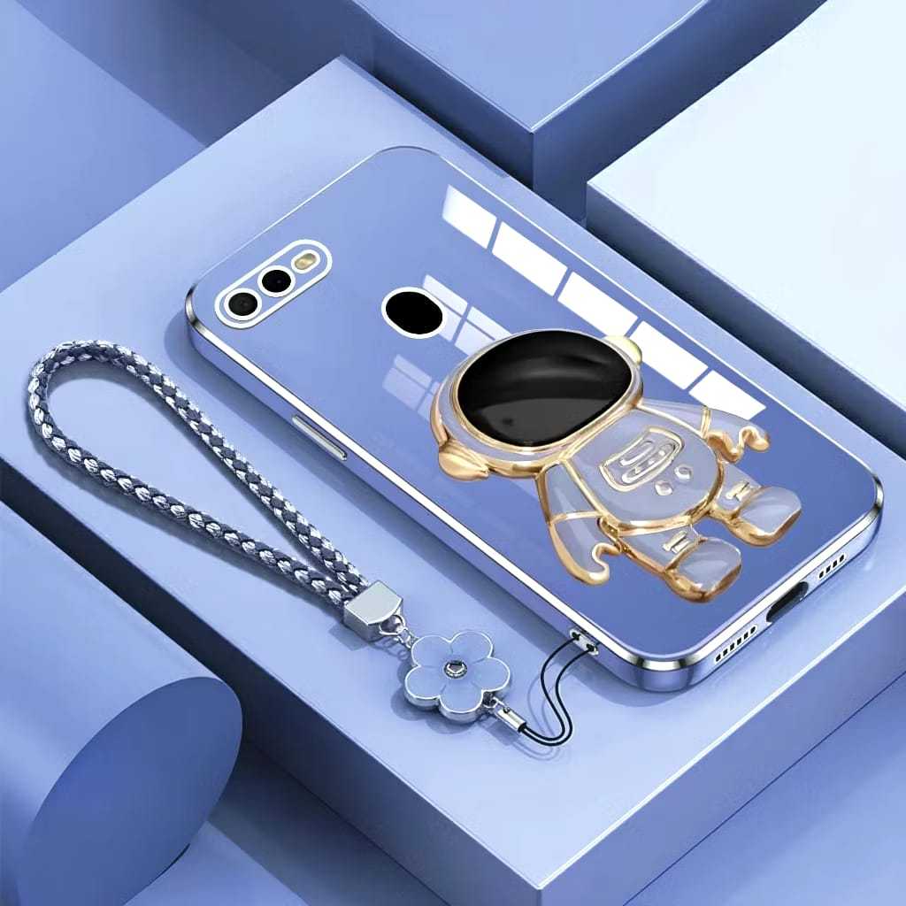 Promo Soft Case Oppo A5s A12 A7 F9 Astronot Stand Premium With Flower Lanyard Ansa Case