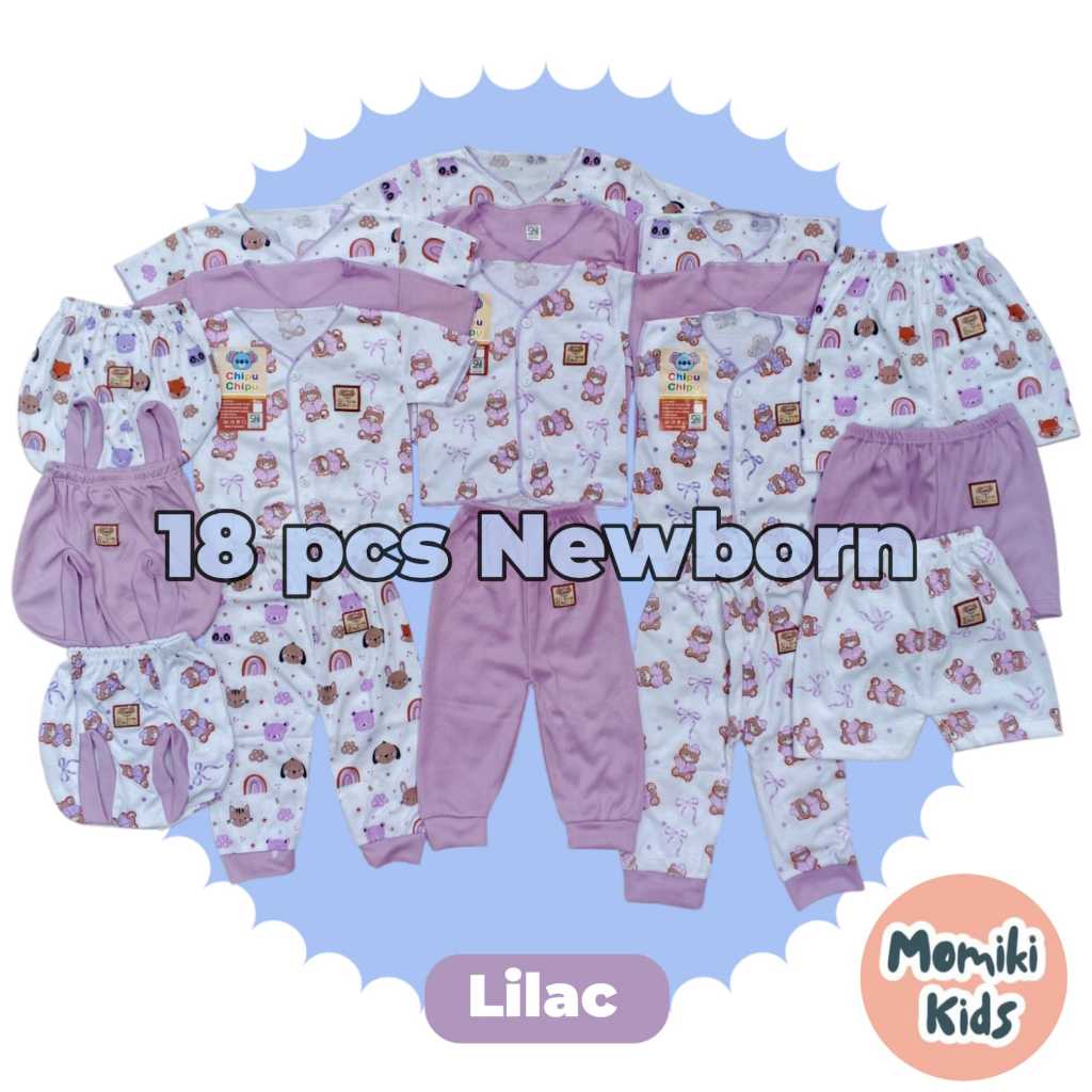 Baju Bayi Newborn Set 18 Pcs Seri Chipu Lilac Pakaian Baru Lahir Bahan Lembut Nyaman di Pakai