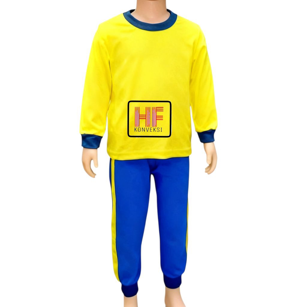 Seragam olahraga tk paud kuning kenari biru