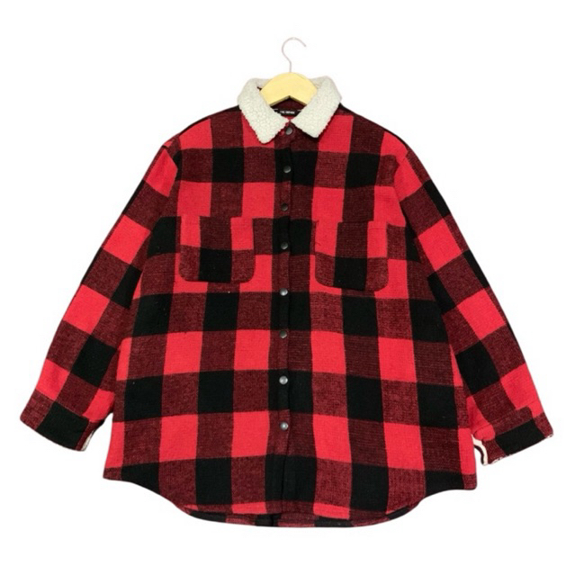 Flannel Outer Cowok Bahan Tebal Motif Kotak Merah