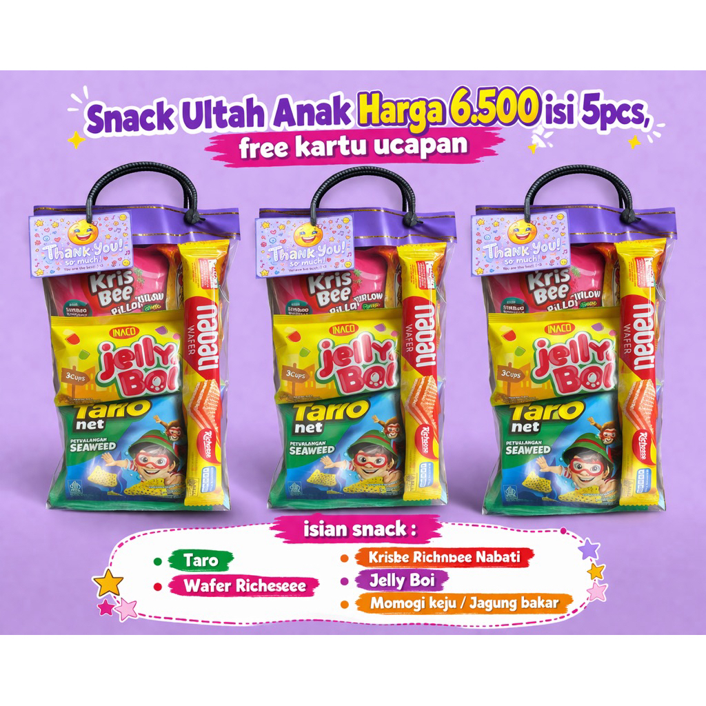 SNACK ULANG TAHUN ANAK MURAH/BINGKISAN ULANG TAHUN ANAK/PAKET ULTAH PREMIUM SNACK ANAK FREE KARTU/SO