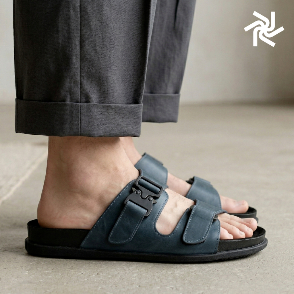 Jull Studio Agadir - Navy Nubuck Waxed Leather | Sandal Selop Kulit Asli Original Pria