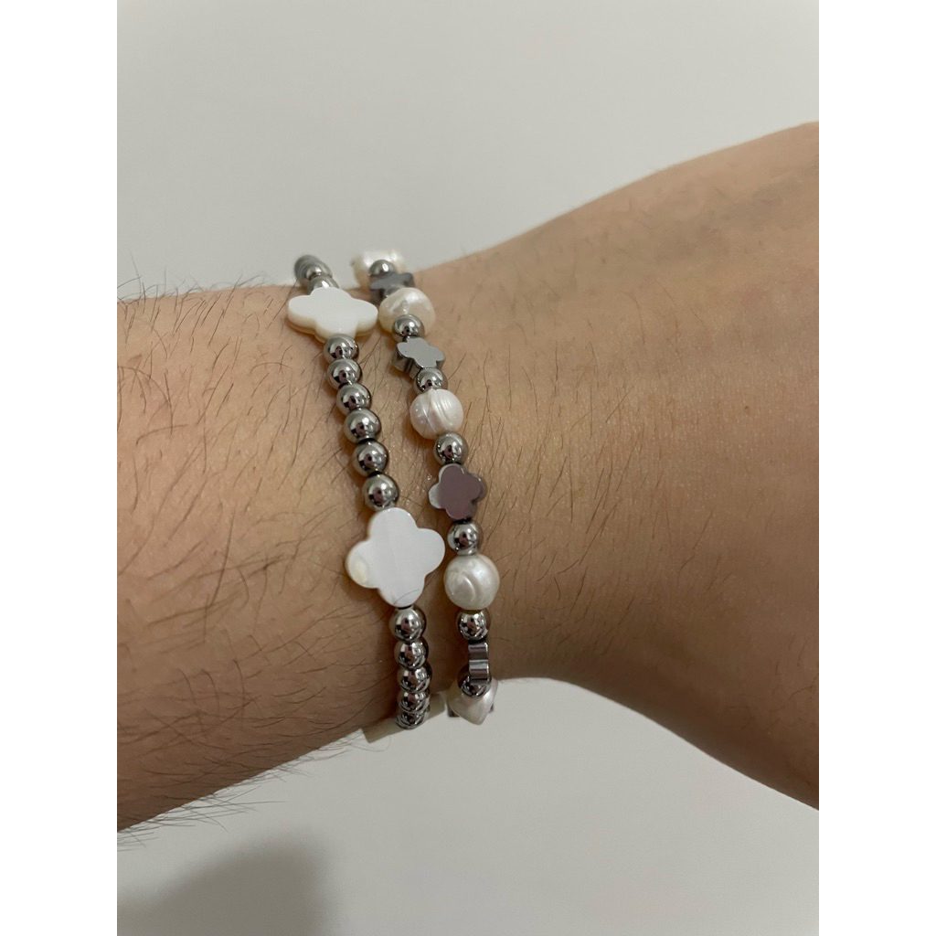 Pearl Hematite Clover Bracelet Gelang Mutiara Hematite Clover