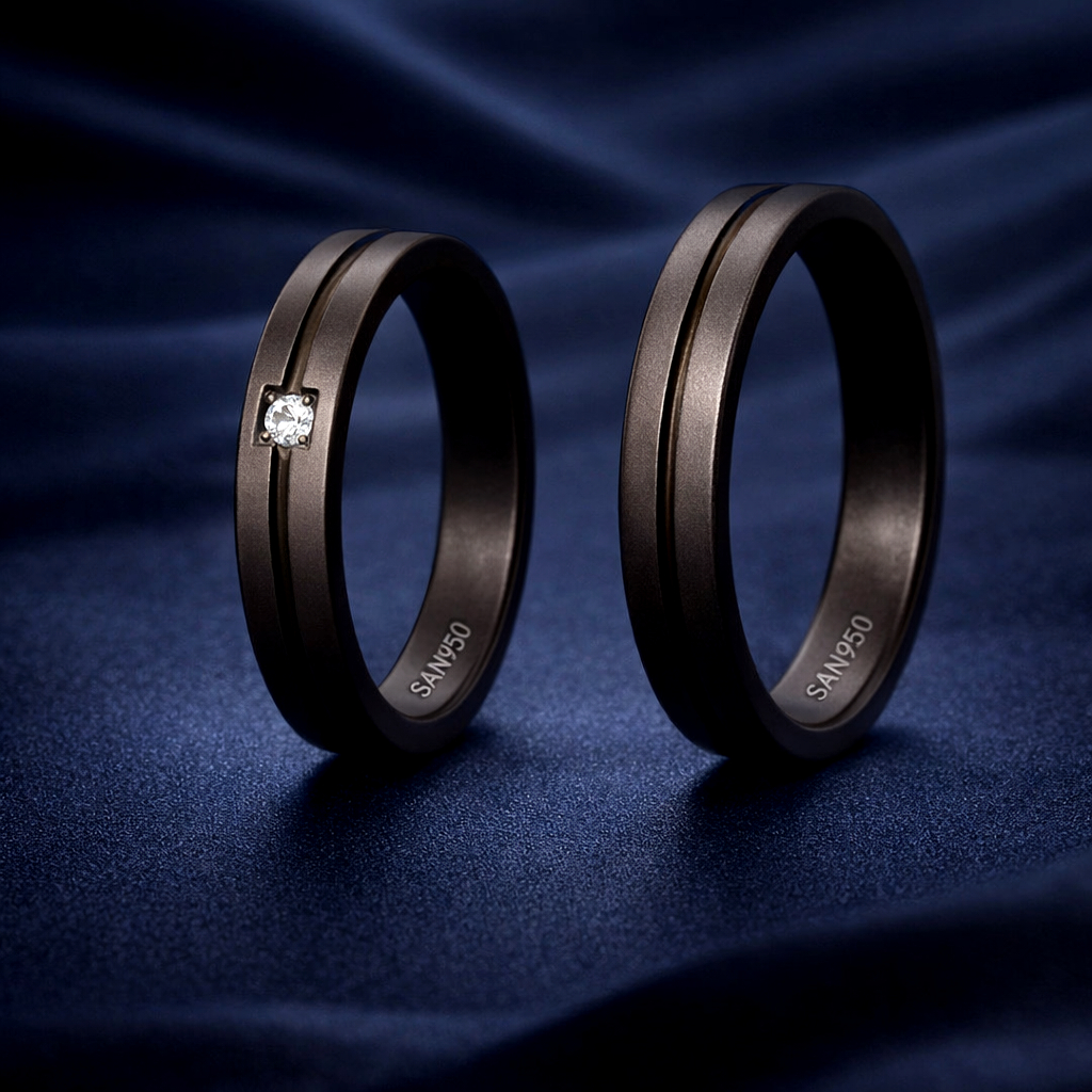 Cincin Nikah Couple Black Series SAN950 H135 - Perak Palladium Platinum | Ring Tunangan Custom Handm