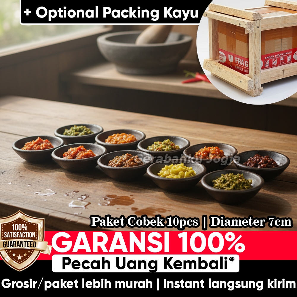 Gerabahku | Isi 10 pcs - Diameter 7 cm - Paket Usaha Tempat Lalapan Tanah Liat Gerabah Piring Cobek 