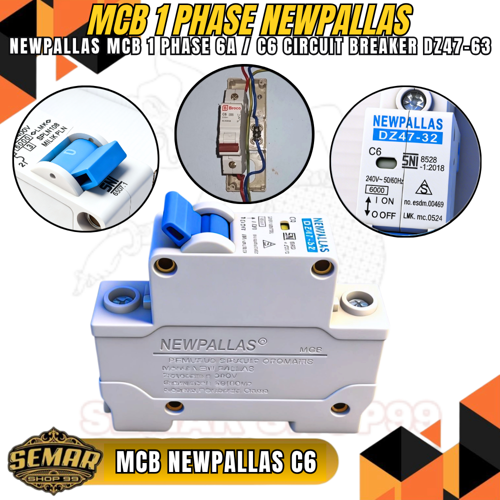 Mcb New Pallas 6 A ampere Listrik PLN/Ricstore mcb Newpallas (limit) ampere pemutus arus listrik SNI