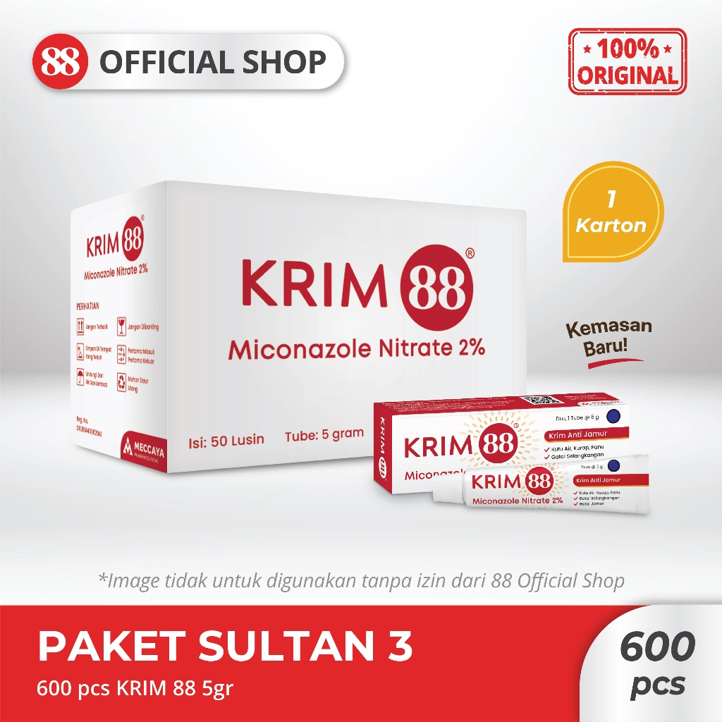 KRIM 88 ANTI JAMUR 5g 600 pcs | Krim Anti Infeksi & Gatal Jamur Miconazole Nitrate 2% | Cepat Meresa