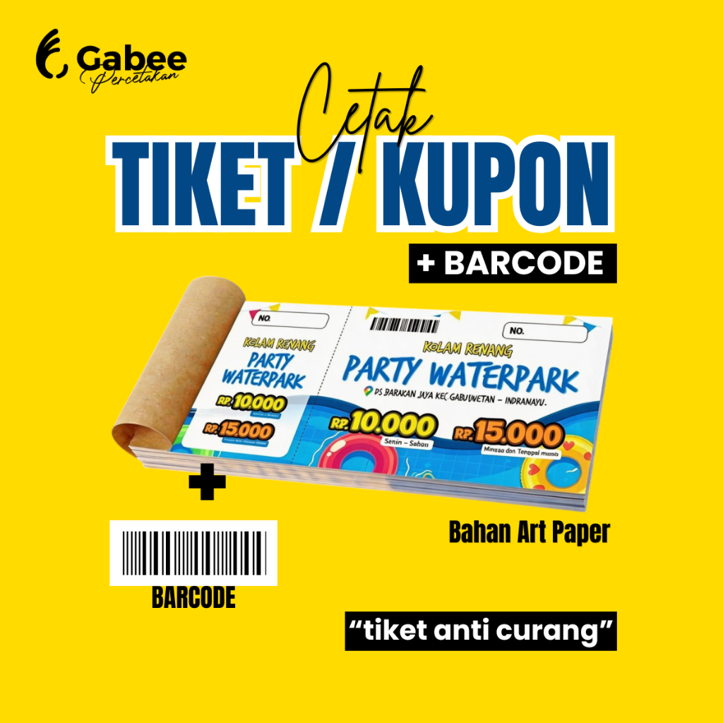 KUPON UNDIAN BAHAN ART PAPER / BUFALO /BAHAN TEBAL / TIKET MASUK MENGKILAP GLOSSY MATE