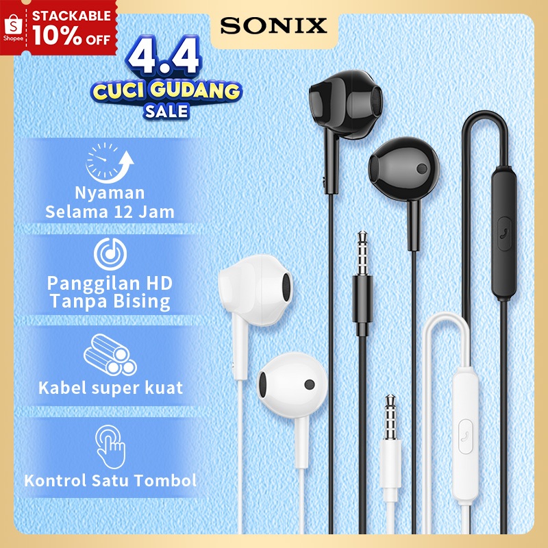 Sonix Earphone Kabel Semi In-Ear SH07  Kualitas Suara Jernih Desain Nyaman  Jack 3.5mm  Cocok untuk 