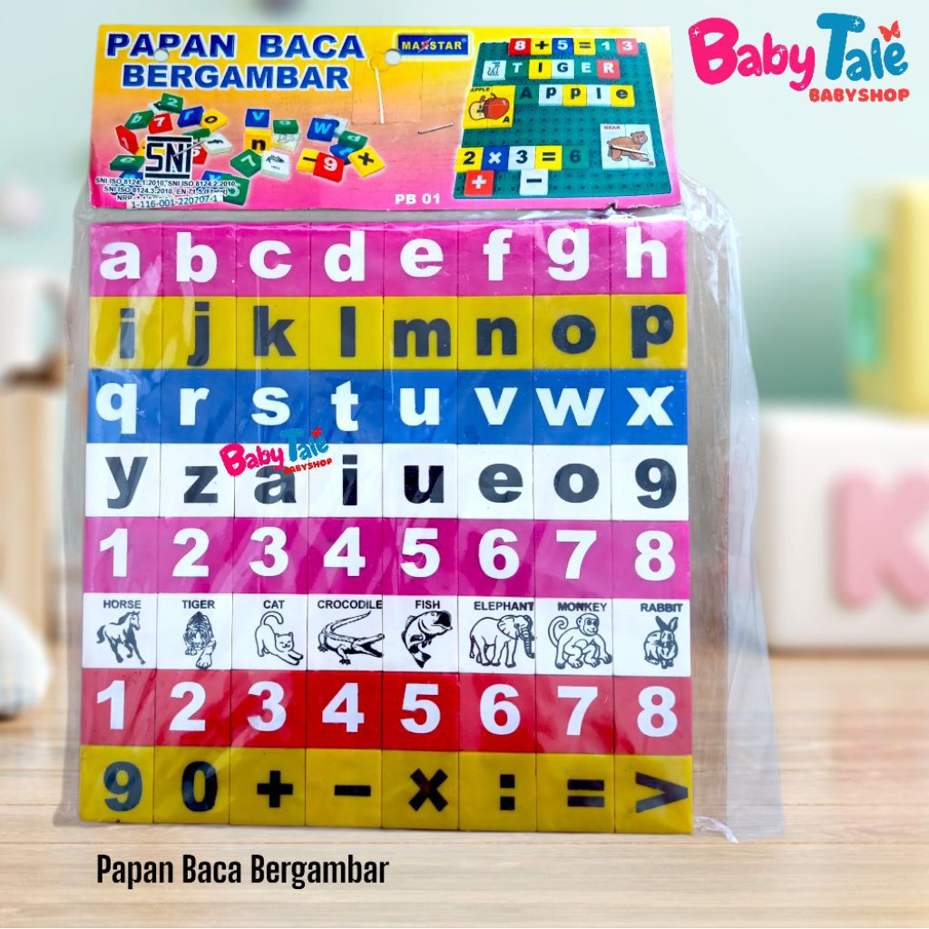 Mainan Papan Baca Bergambar Angka dan Huruf