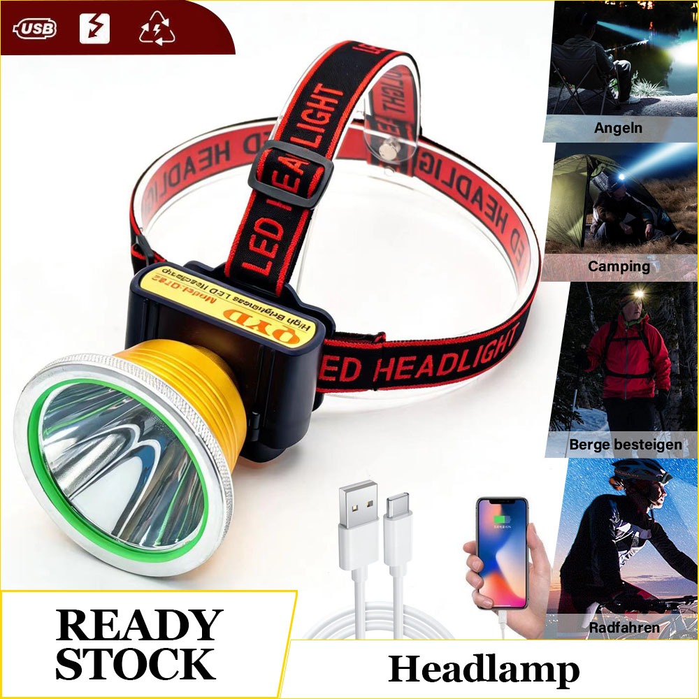 QYD Q782 Headlamp LED Outdoor Senter Kepala Cahaya Maksimal Plus Recharge USB Powerbank