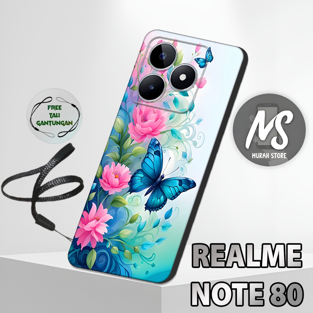 MS24 / Softcase Karet  REALME NOTE 80 + TALI GANTUNGAN HP / Motif Bunga / Case Hp REALME NOTE 80 / S