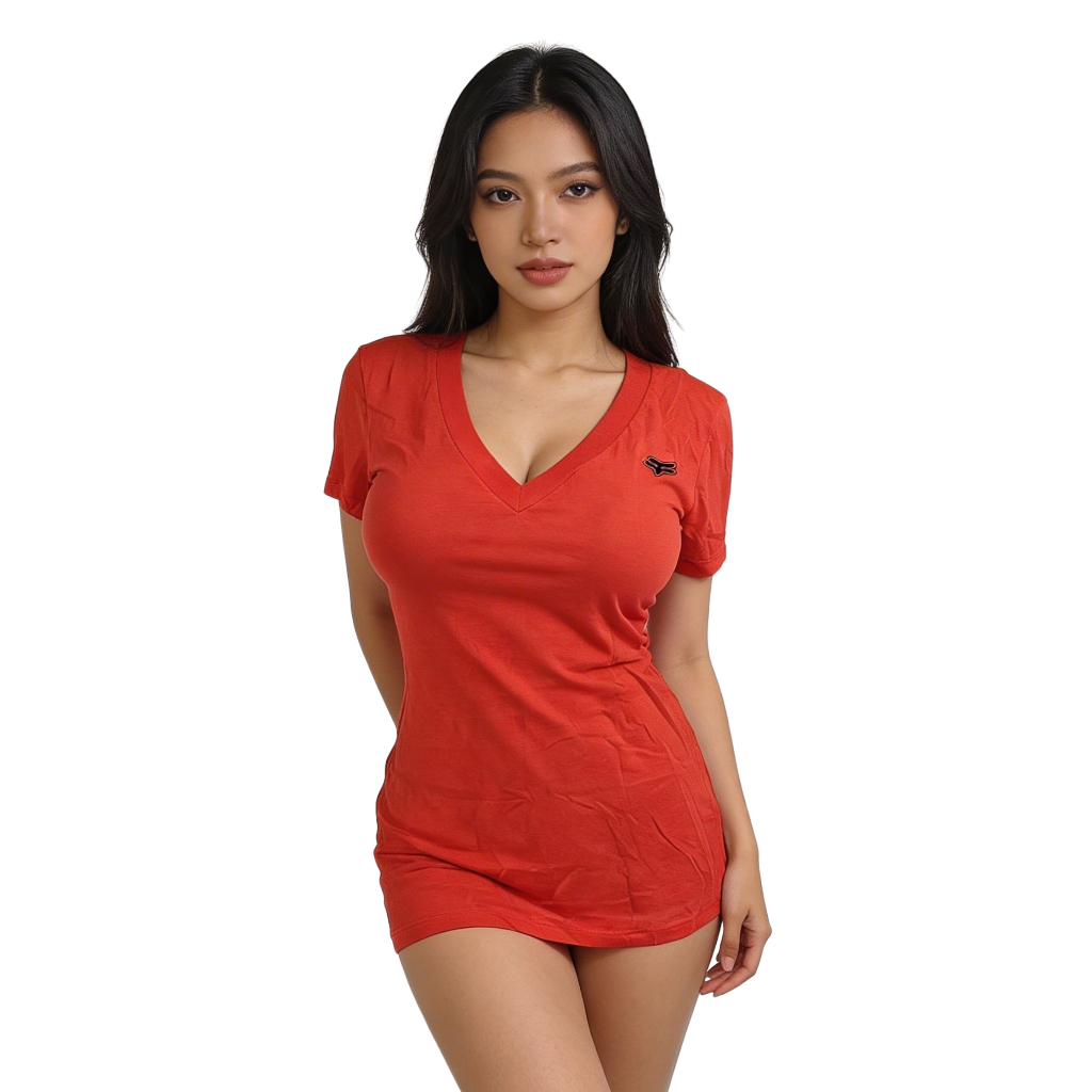 Kaos Fox Racing Original Fox Girl Vintage - All Over Print Graphic Tee V-Neck Hitam Preloved