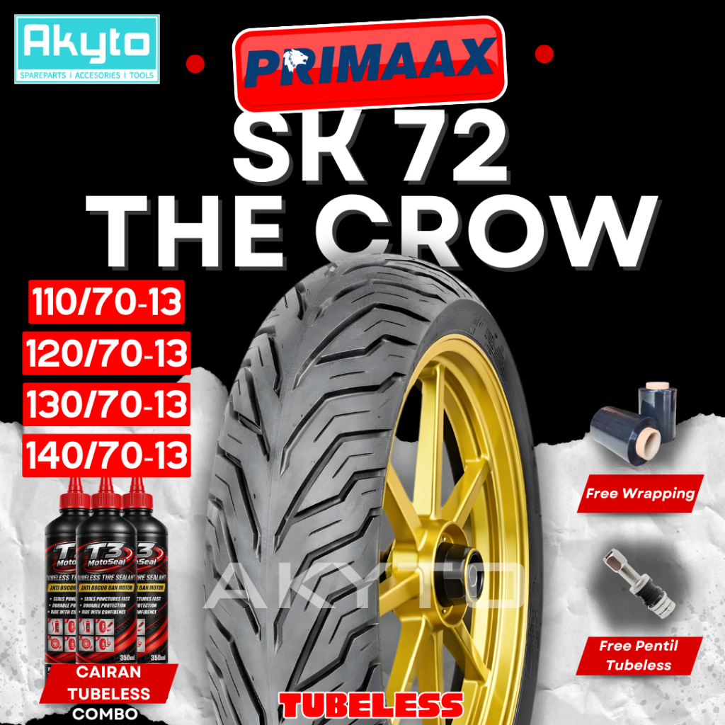 THE CROW PRIMAAX SK-72 / BAN MOTOR TUBELESS RING 13 GRATIS PENTIL DAN WRAPPING / BAN MOTOR HARIAN R1