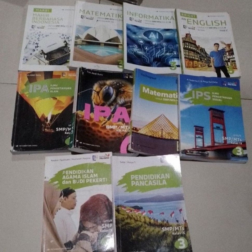 BUKU PELAJARAN SMP KELAS IX 9 ERLANGGA KURMER / MATEMATIKA MARBI IPA IPS PKN BRIGHT AN ENGLISH SMP K