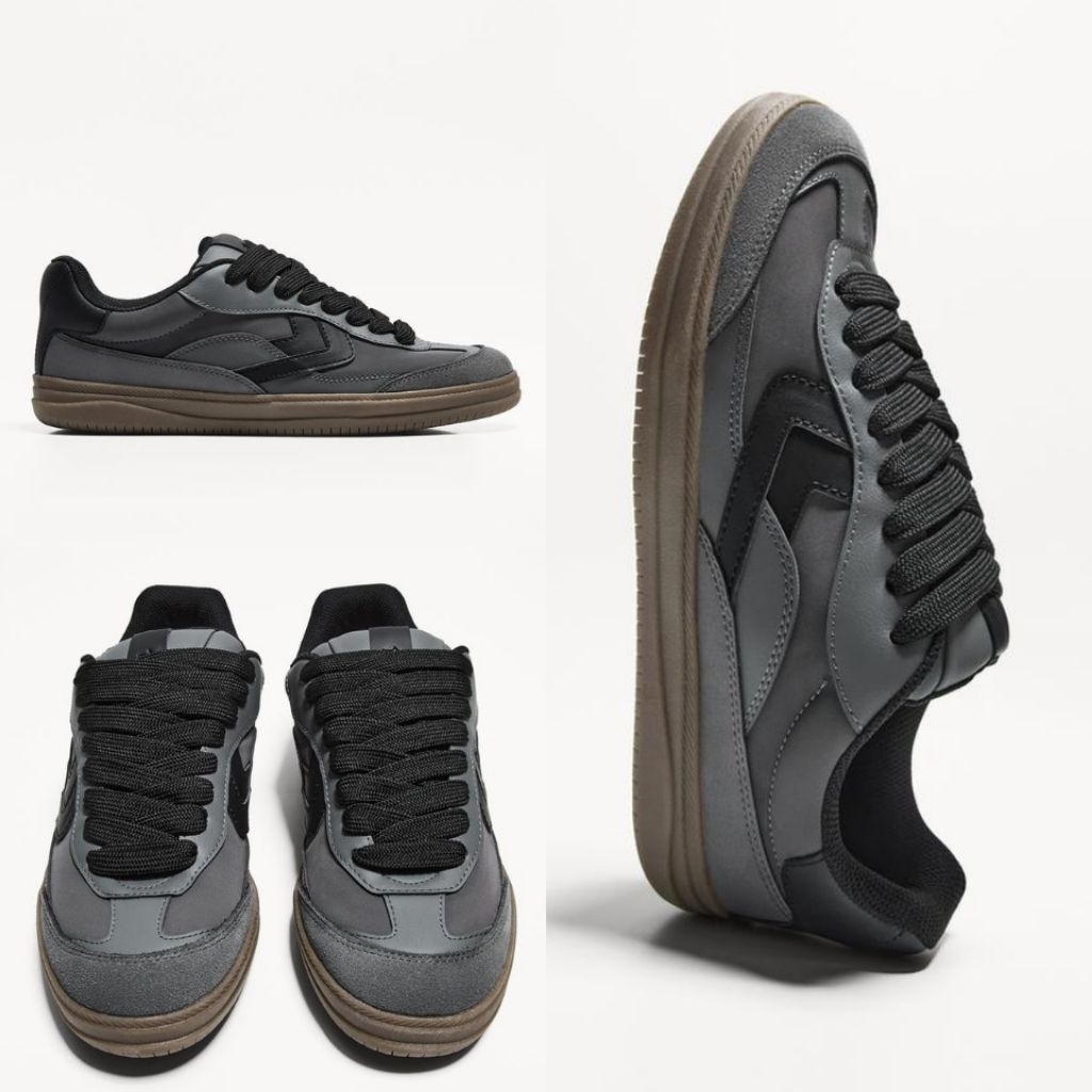 BERSHKA SEPATU SNEAKERS CHUNKY SKATER TRAINERS GRAY BARU ORIGINAL ASLI