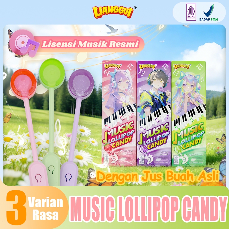 LIANGGUI - Permen Lolipop Musik Halal Rasa Apel Stroberi Anggur, Snack Cemilan Produk Baru Manis Unt