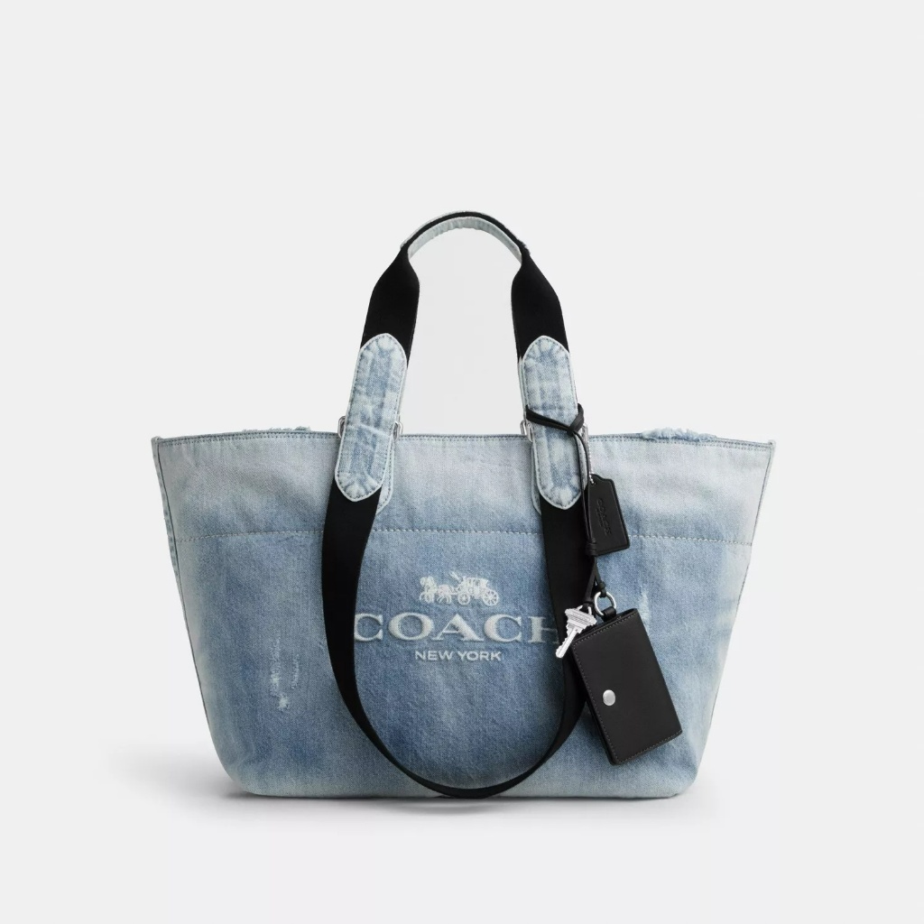 Coach Small Tour Tote Bag In Loved Denim With Charms - Tas Tote Pria